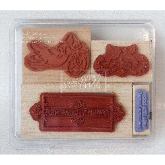 4 Vintage Rubber Stamps Congratulations Stork Birds Hello Little Baby Stampin Up - Picture 2 of 2